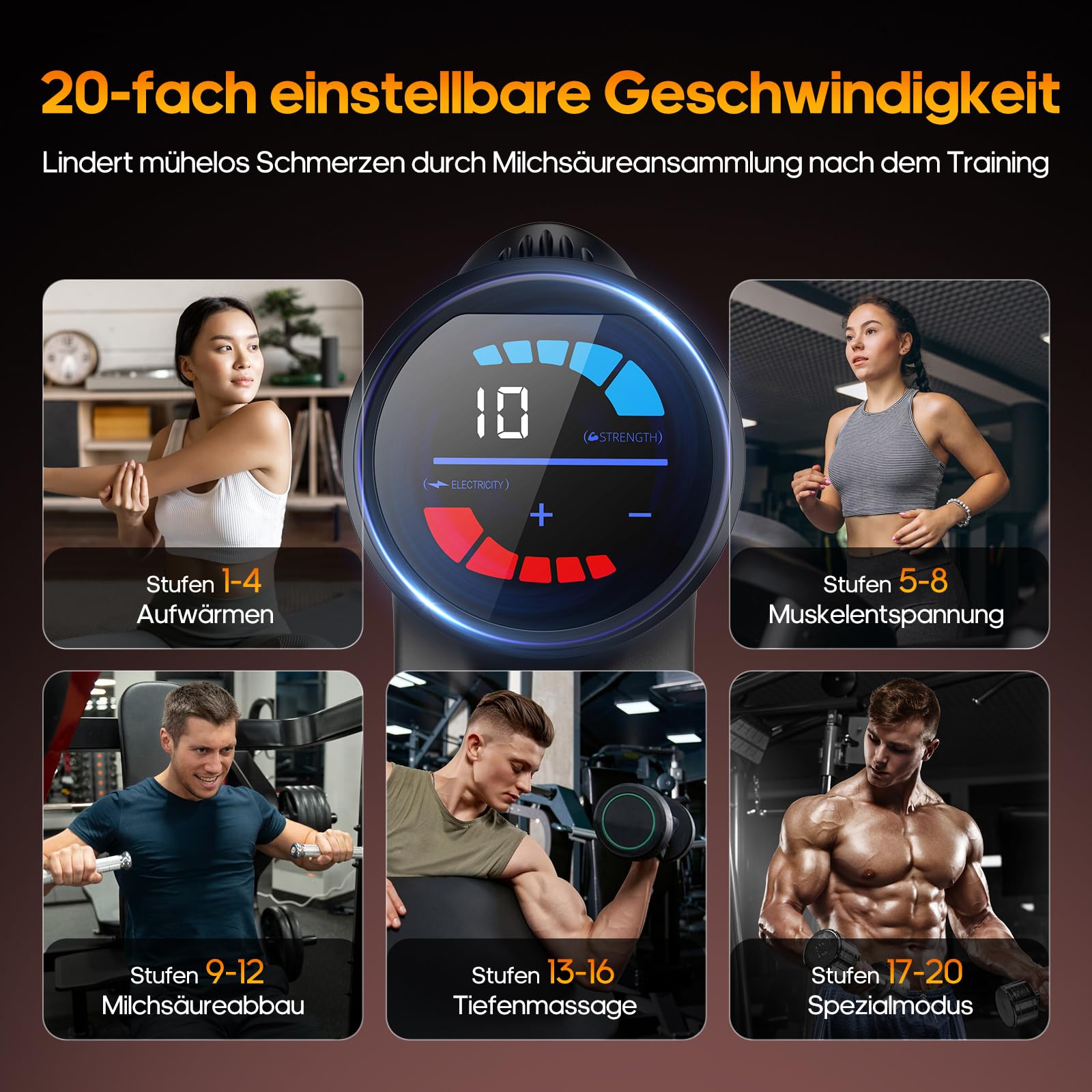 AERLANG Massagepistole mit Wärmefunktion, LED Anzeige, 20 Stufen & 7 Massageköpfe