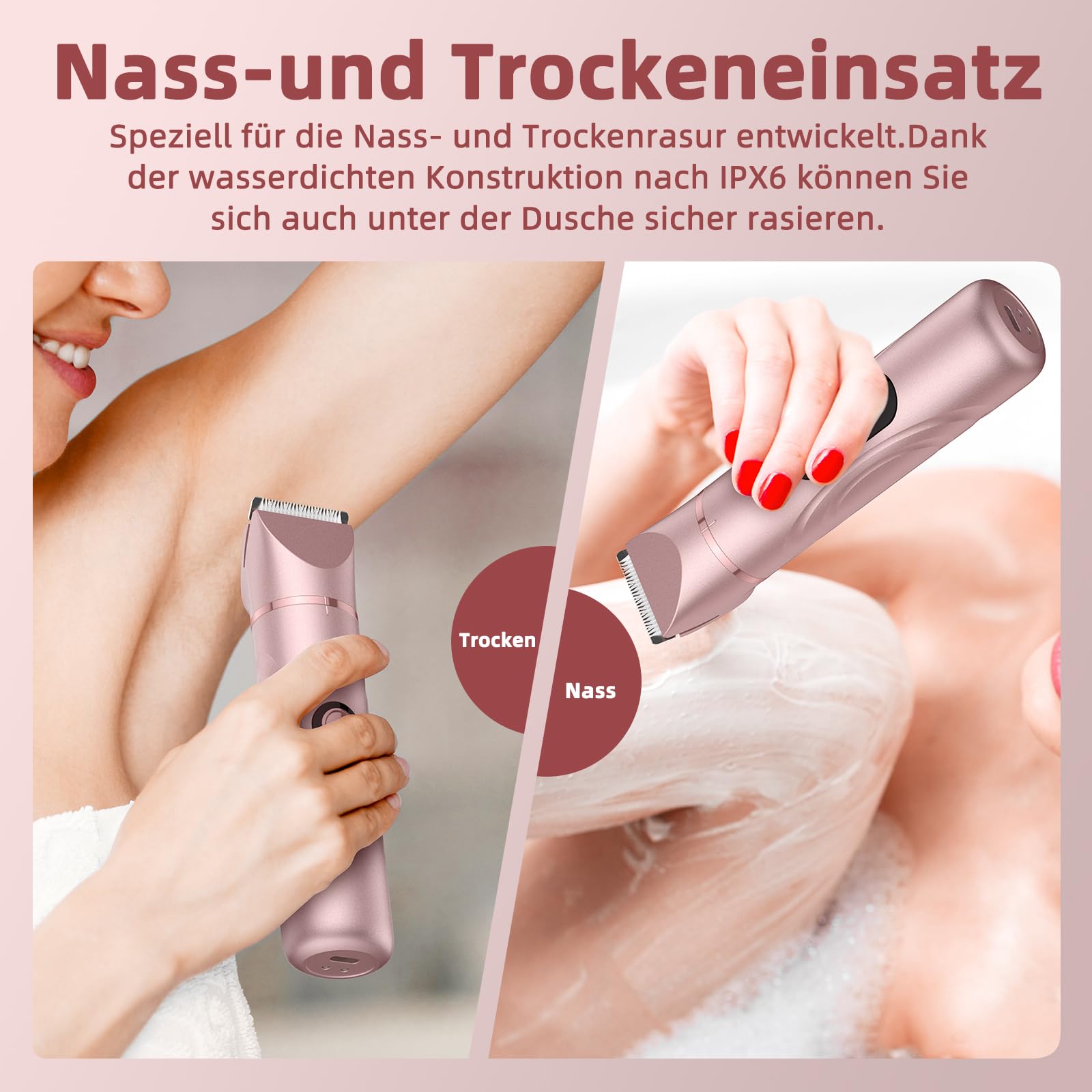 Rasierer Damen 3-in-1 Damenrasierer Elektrisch für Körper Scham und Nasenhaartrimmer für Frauen Nass- und Trockengebrauch Wiederaufladbarer Trimmer DEKS01