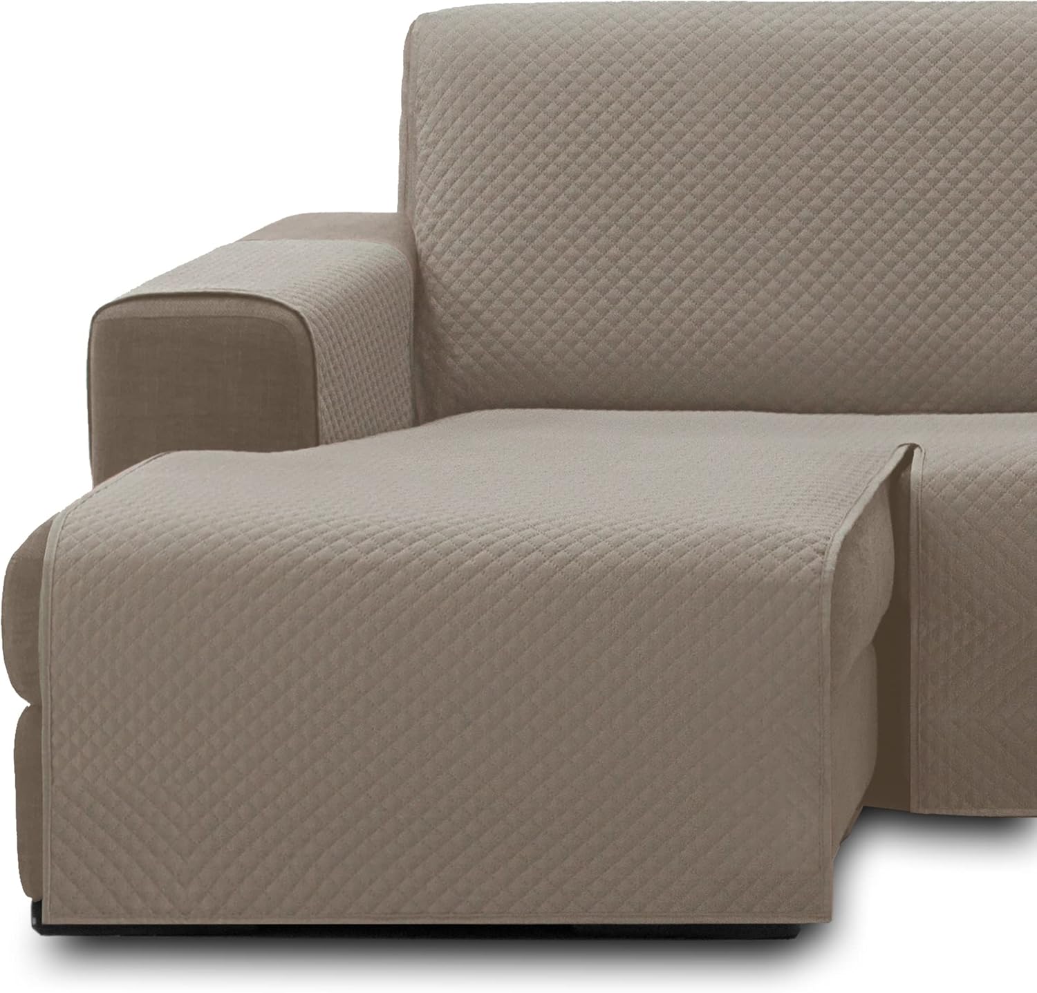 SofaCamaleon Protector Sofa Chaise Longue Acolchado. Funda Sofa Ajustable Antimanchas. Cubre Sofa Rombos. Protector Sofa Reversible Brazo Izquierdo y Derecho. Funda Sofa Beige. 240 cm