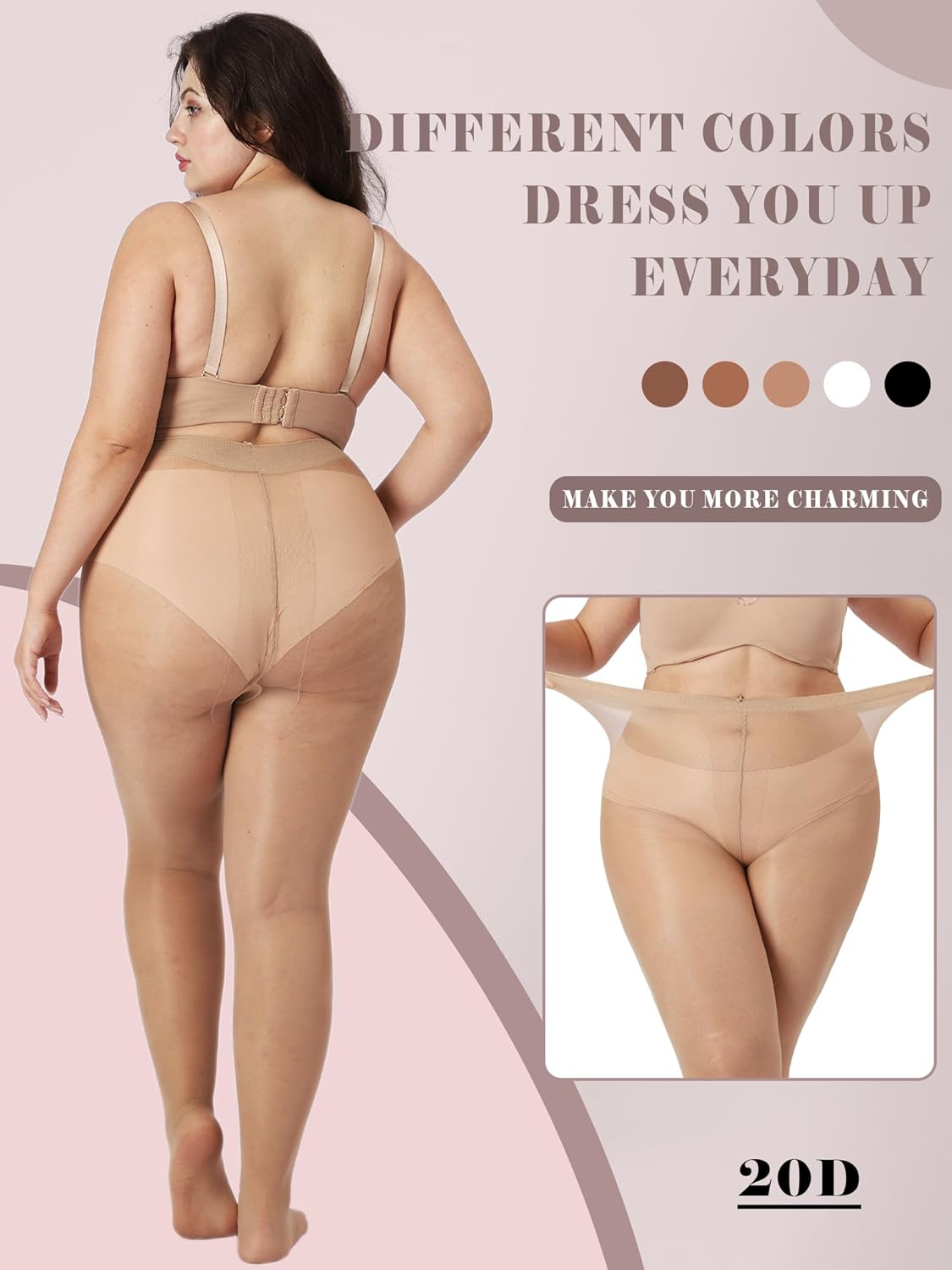 Plus Size Sheer Black Tights for Women T-Crotch 20D Ultra Thin Pantyhose High Waist Stockings 2 Pairs - Image 4