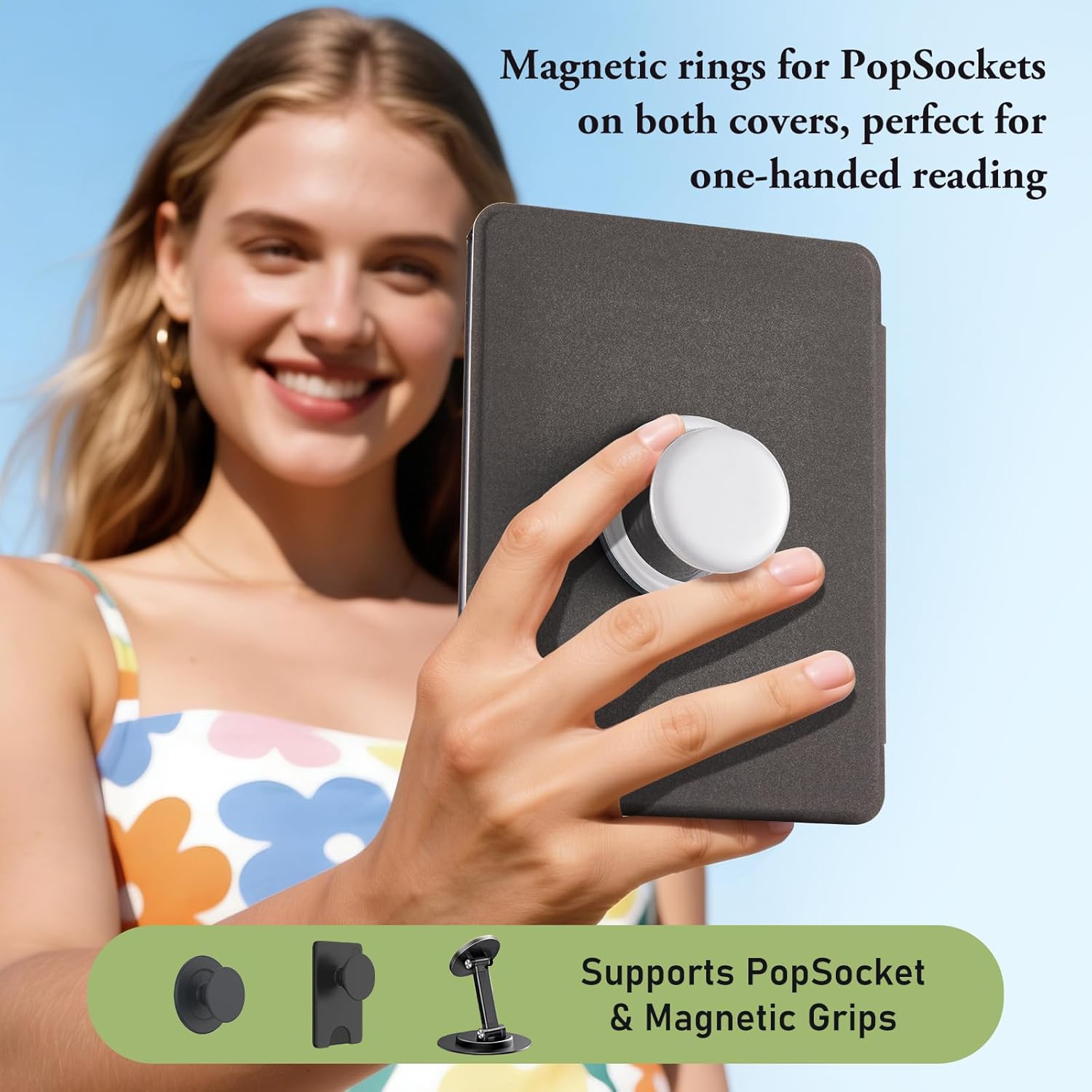 CoBak Cute Case with Fold-Back Magnetic Cover for 7" Kindle Paperwhite 12th Gen 2024 and Colorsoft - for PopSockets Grip, Compatible with iPhone MagSafe and Anker Wireless Charging Pads, Auto Wake