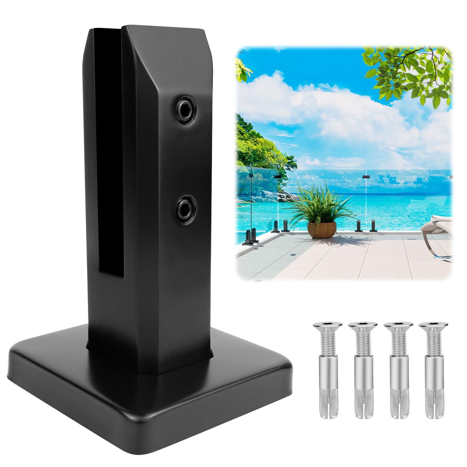 LukLoy 1 Pack Marine Grade T2205 Stainless Steel Glass Railing Spigot NW 1.21kg Heavy-Duty Matte Black Glass Clamp Bracket Hardware Railing System for Deck, Balcony, Pool Fence