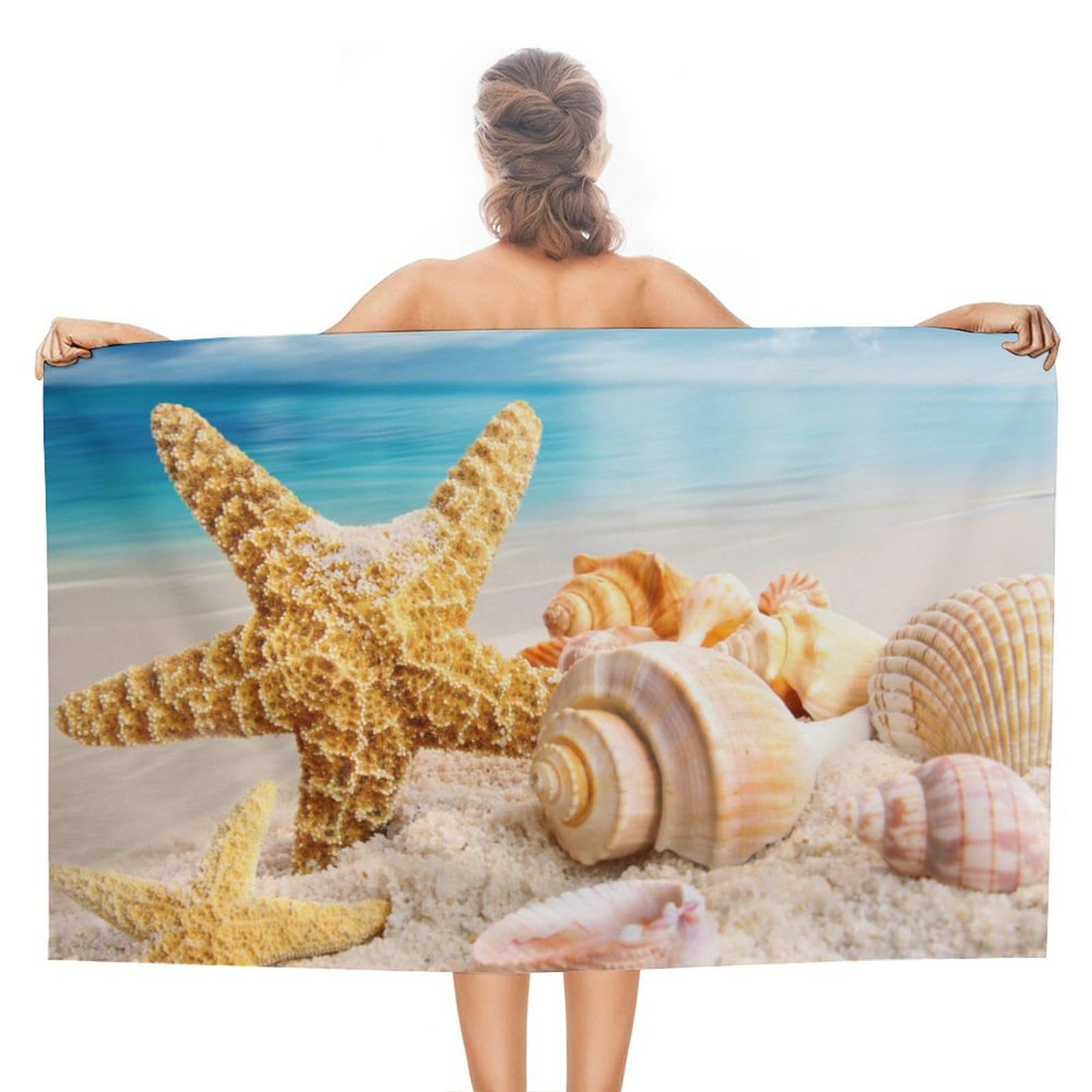 LWORZIIB Beach Towel, Sea Starfish Bath Towel, Absorbent Towel for Swimming, Sports, Travel