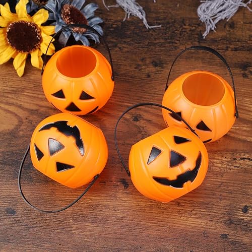 Miniatura 5 de Toyvian 6 piezas de Halloween calabaza caramelo cubo pequeño calabaza caramelo cubo niños truco o trato titular