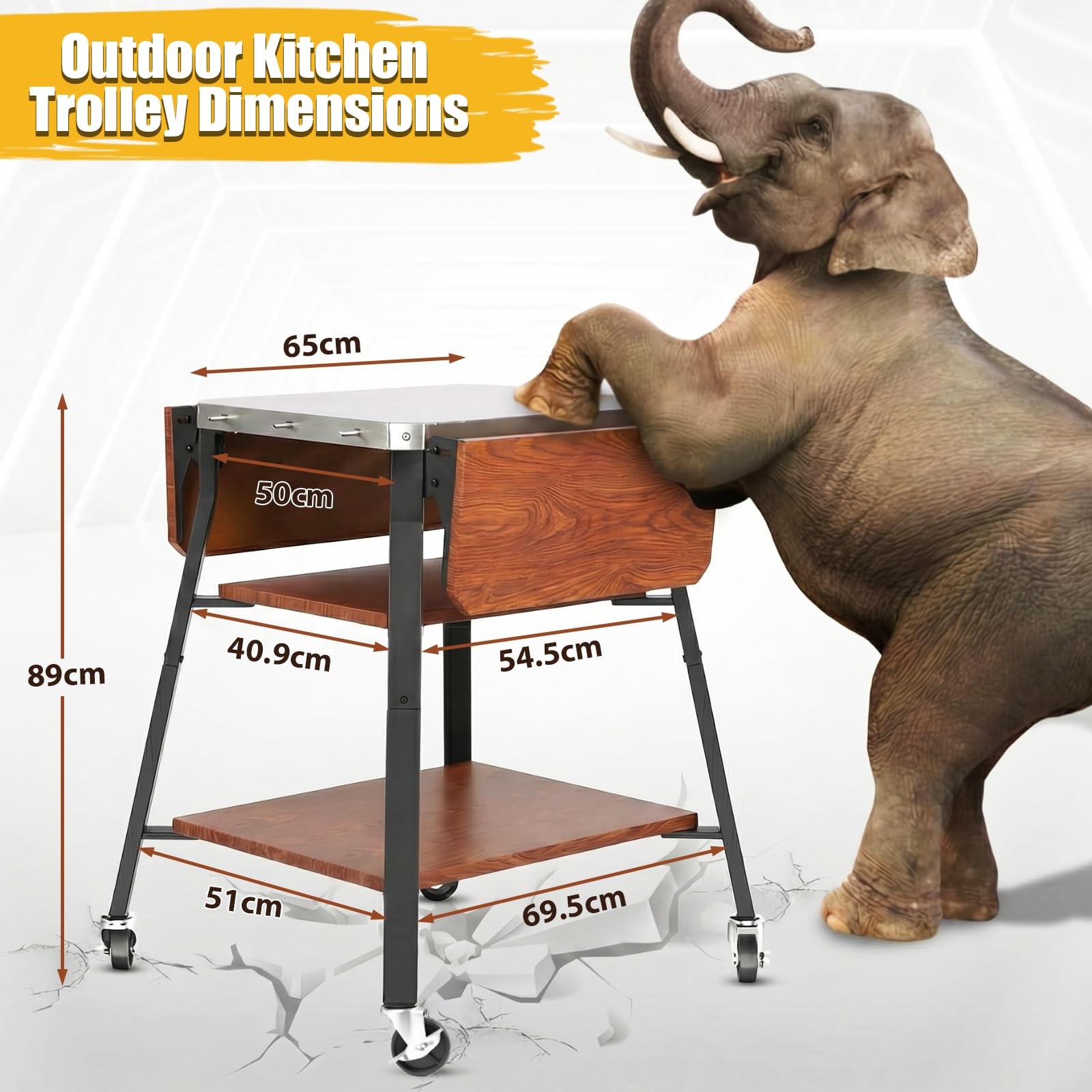 GFTIME Chariot de barbecue avec plan de travail en acier inoxydable, chariot de barbecue avec 2 étagères latérales pliables et 2 étagères de rangement, chariot de cuisine mobile avec roulettes pour