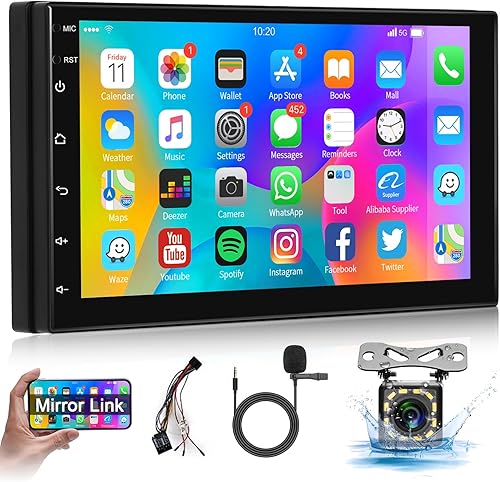 Radio Android de 7 pulgadas con pantalla táctil estéreo de coche doble DIN con navegación GPS, Bluetooth, WiFi, DSP, iOS Phone Mirror Link, Radio FM