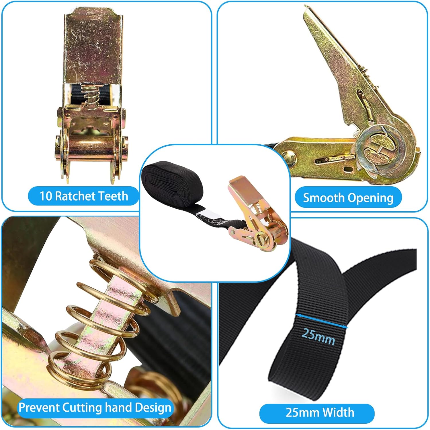 MOOCY Small Ratchet Strap,Heavy Duty Endless Ratchet Tie Down Straps,NO Hook Nylon Black Tie Down Straps for Motorcycles, Kayak - Image 5