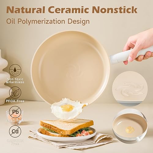 Miniatura 4 de JEETEE Juego de utensilios de cocina de cerámica de 17 piezas, juego de ollas y sartenes antiadherentes, juego de cocina de inducción saludable con