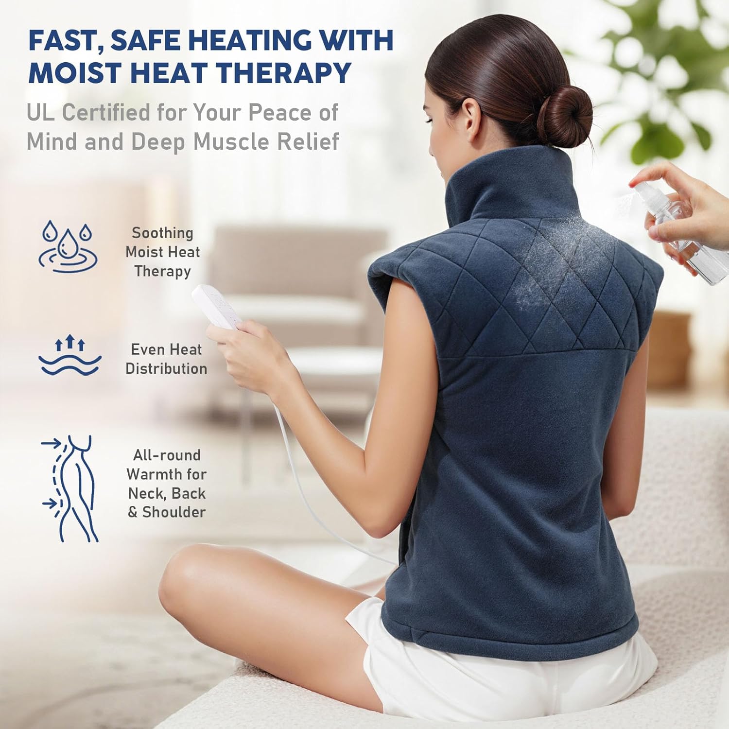 Electric Heating Pad for Neck Shoulders and Back Pain Relief, Christmas Gifts for Women Men Mom Dad Elderly, Large Weighted Neck Shoulders & Back Heat Pad, 6 Heat Settings Auto-Off, Gray - Image 5