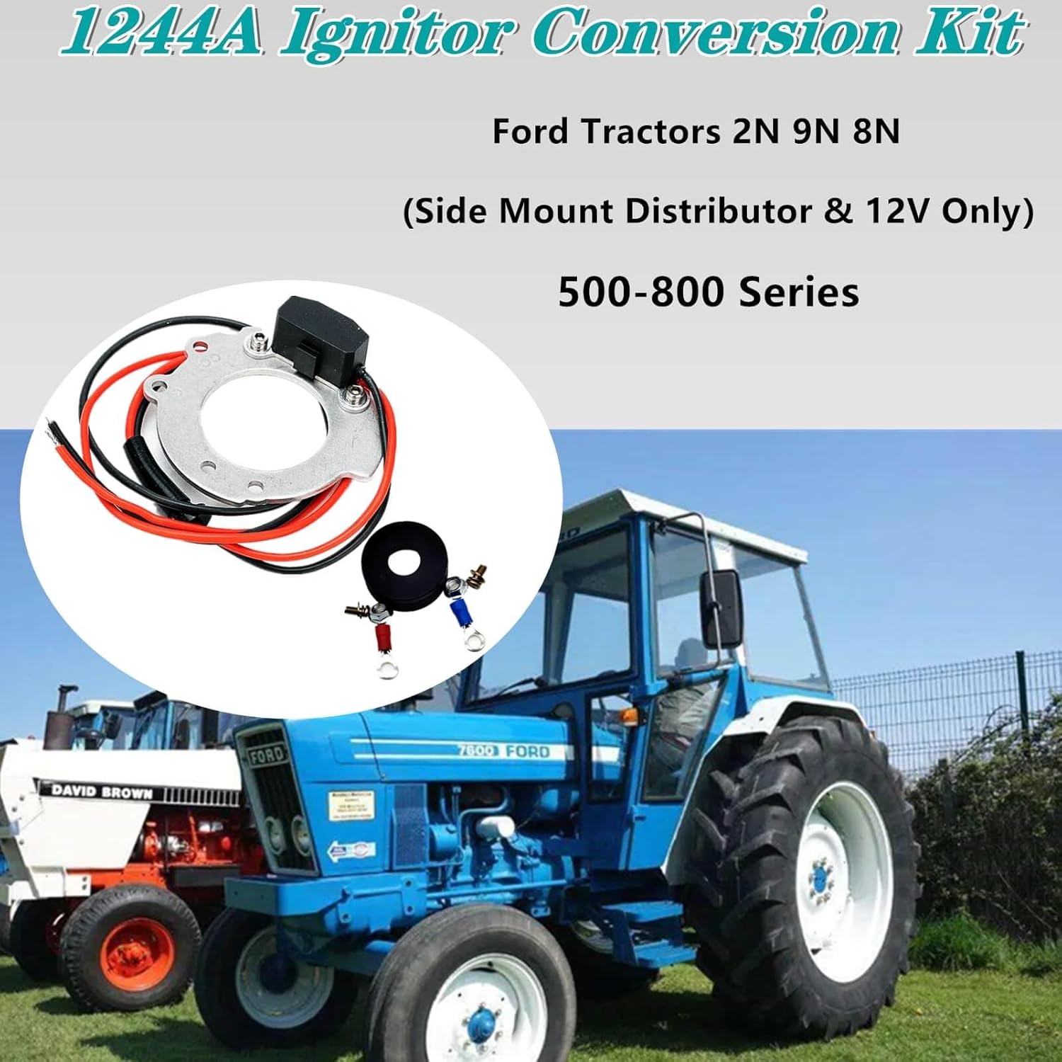 1244A Ignitor Conversion Kit,Compatible with Ford Tractors 8N 4 Cylinder Series 500 to 800 Series 12v Electronic Ignition Module Conversion Kit,(Side Mount Distributor & 12V Only)