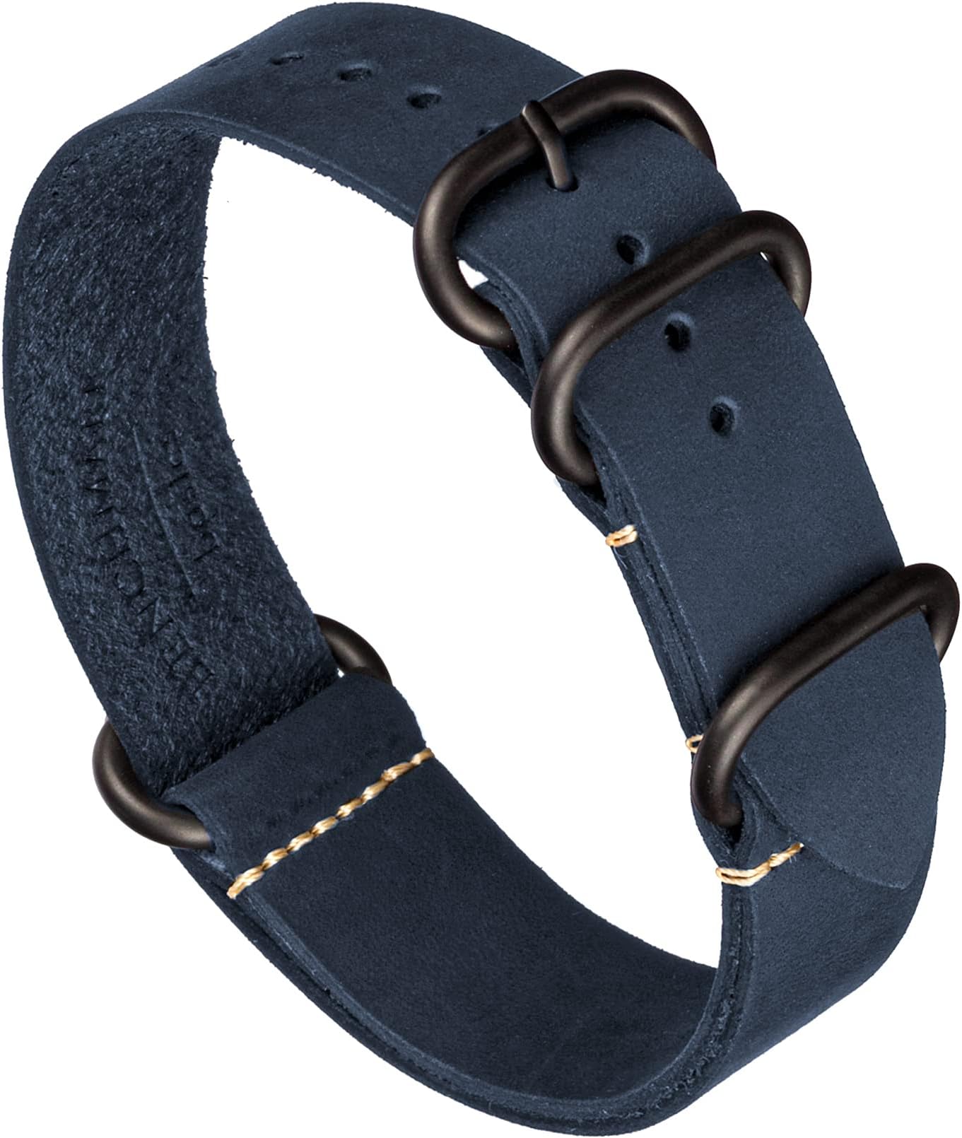 Benchmark BasicsBenchmark Leather Watch Band - Crazy Horse Oiled Leather One-Piece Military Watch Strap - Brushed Stainless-Steel Zulu Style Hardware - 18mm, 20mm, 22mm or 24mm Widths