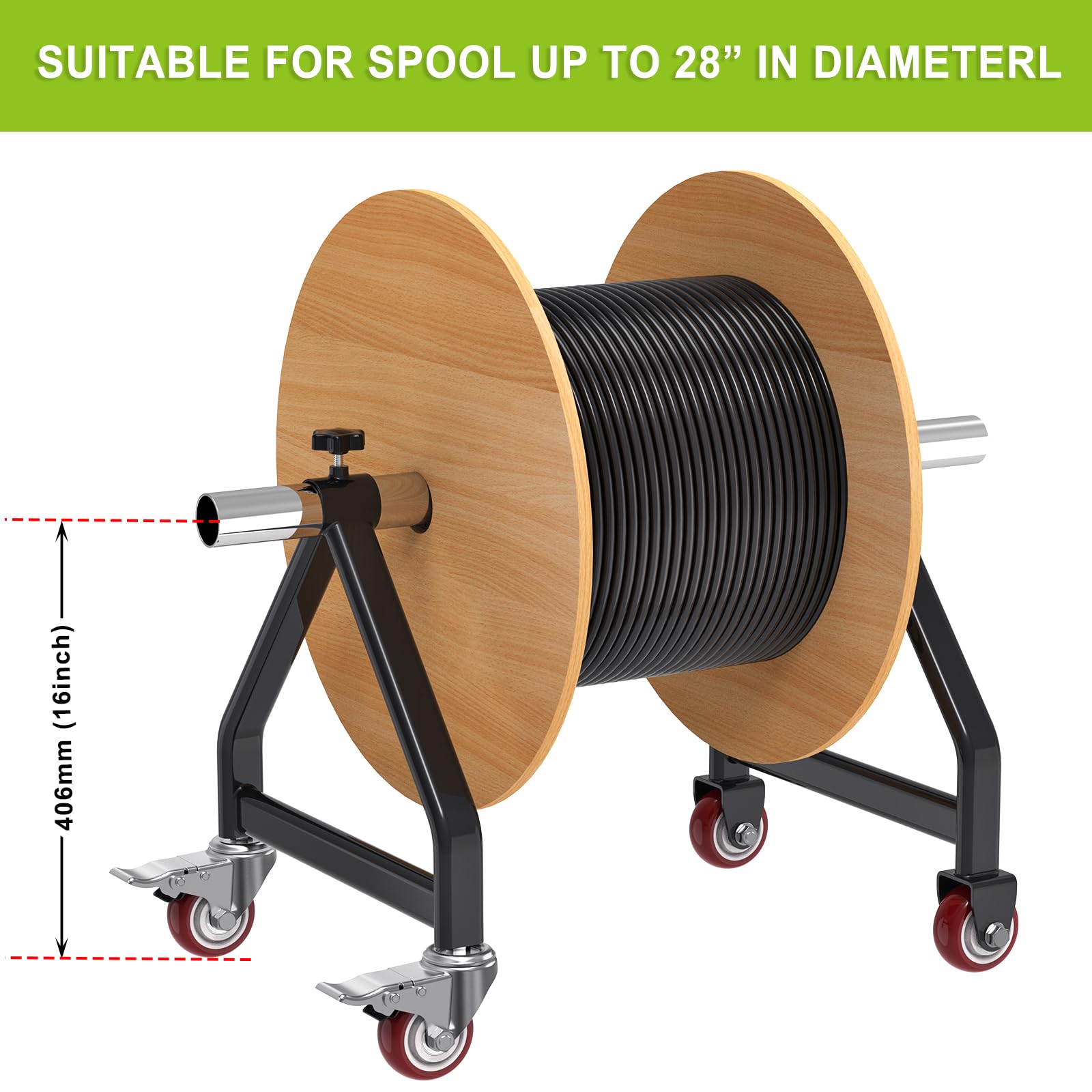 Lifeswell Wire Spool Rack, Portable Cable Caddy, Swivel Caster Wheels with Brake, Steel Fully Welded Wire Rack Dispenser for up to 28
