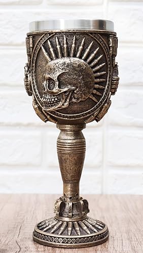 Miniatura 7 de Ebros Gift Esqueleto de perro de guerra, cráneo, bala con pinchos, calavera Mohawk, copa de vino, cáliz para servir Osario, Macabra Decoración de