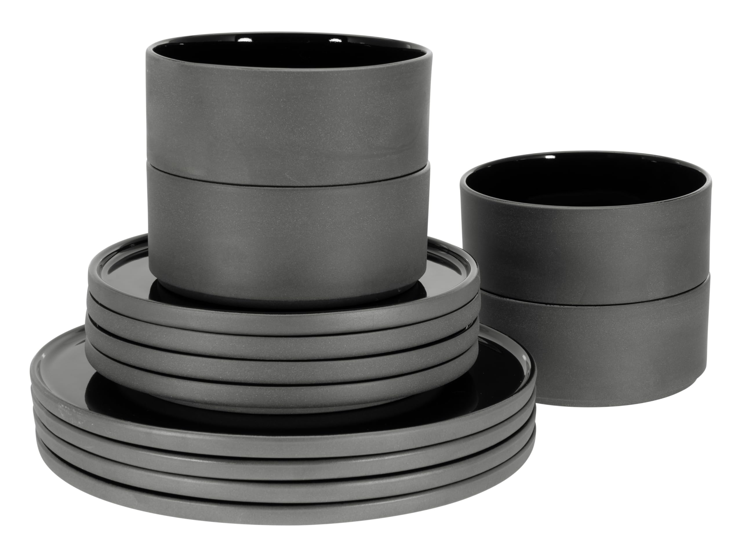 CreaTable, 21538, Serie Futuro, 12-teiliges Geschirrset für 4 Personen, Teller Set aus Steinzeug, spülmaschinen- und mikrowellengeeignet, Made in Europe