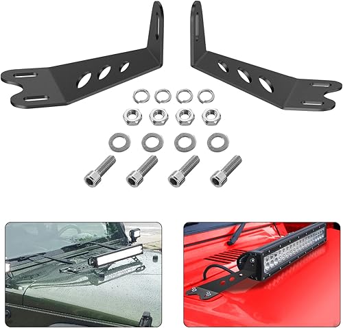 Nilight 2 soportes de montaje de capó para barra de luz LED de 20 pulgadas en Jeep Wrangler JK 2007-2017, 2 años de garantía (90040B)
