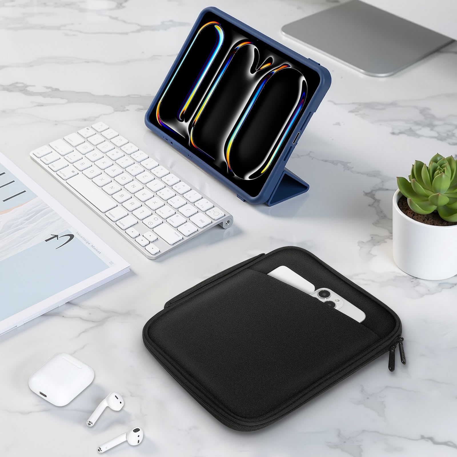 MoKo 7-8 pollici Tablet Sleeve Custodia da trasporto con maniglia, Borsa da viaggio protettiva imbottita per iPad Mini A17 Pro 8,3'' 2024, iPad Mi-ni 6 8,3“ 2021, i-Pad Mini 5 7,9” 2019, Nero