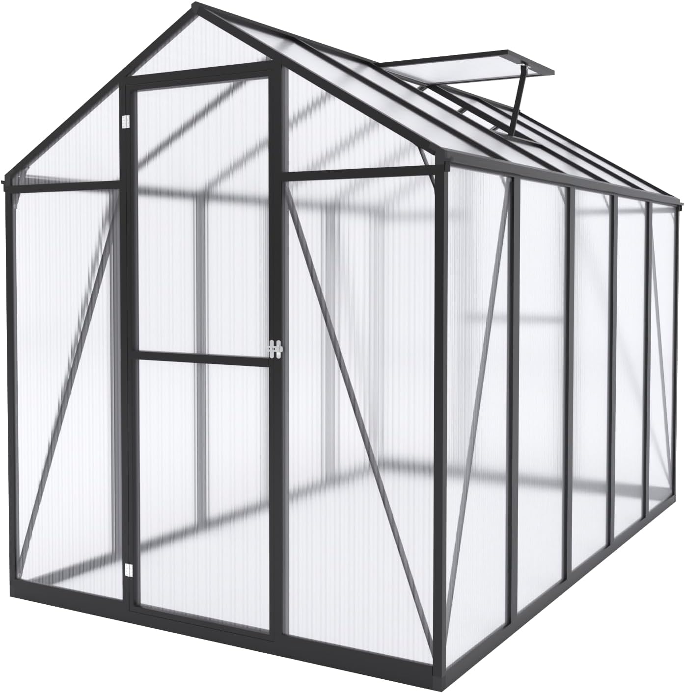 7.2FT Tall 6x10FT Walk-in Greenhouse, Polycarbonate Outdoor Greenhouse with Enhanced Wind Protection & Roof Vent, Large Aluminum Sunroom, Winter-Proof, Black