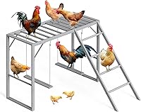 HEOMU Chicken Perch Swing Set with Roosting Bars - Metal Coop Toys for 4-6 Chickens Health, Indoor Outdoor Light Gray