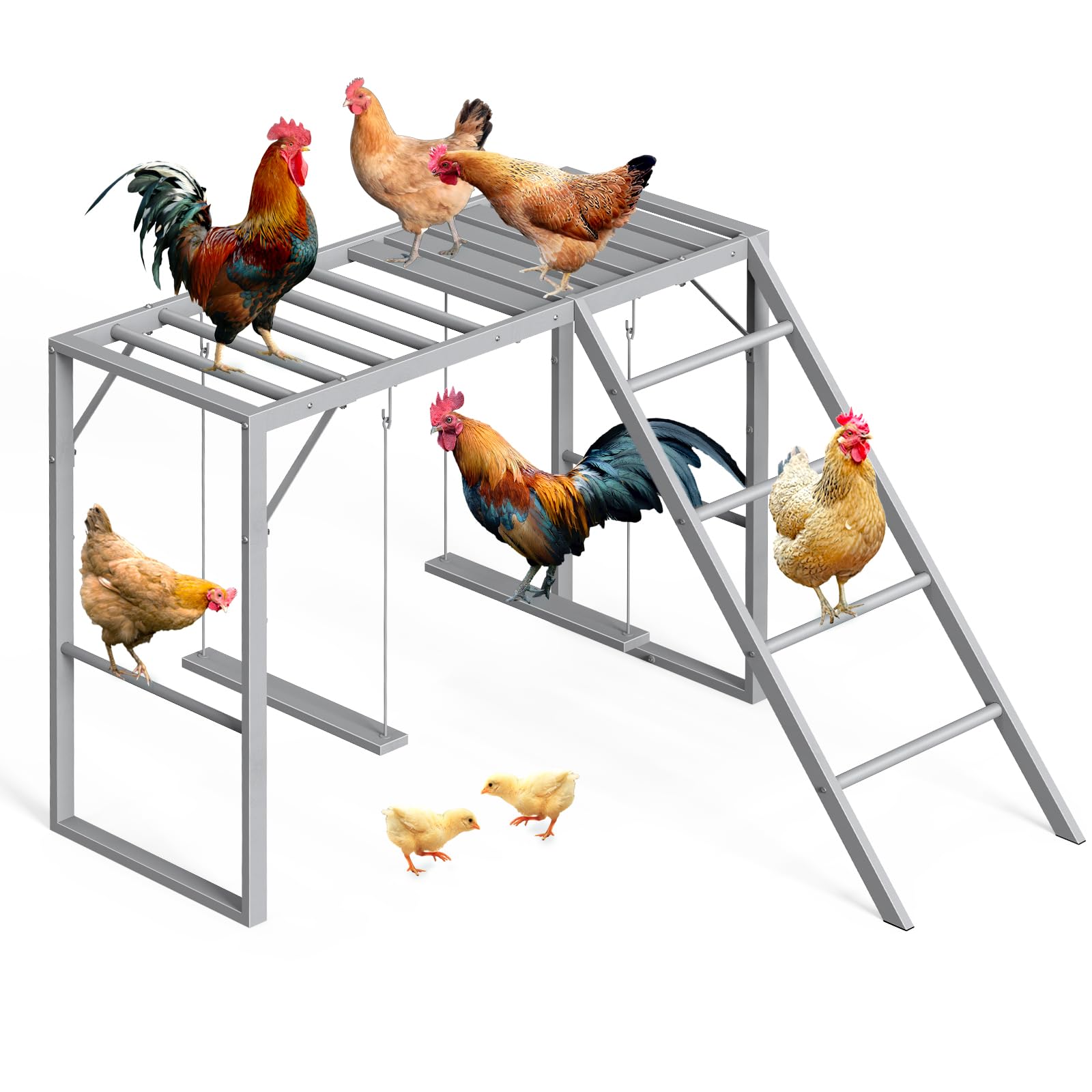 Chicken Perch with Swing Set, Roosting Bars for Chickens in Coop for Pet Chickens' Health and Happiness, Metal Chicken Toys Accessories for Backyard