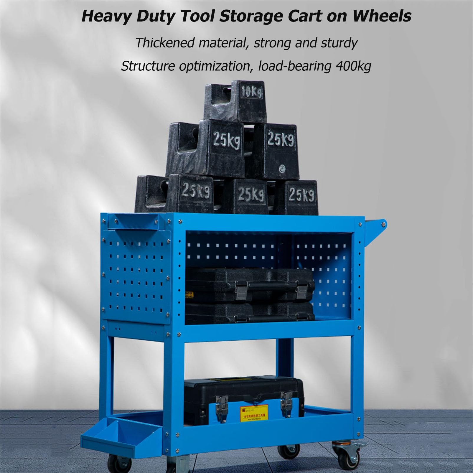 Carrello Porta Attrezzi Mobile, Carrello Porta Attrezzi Multifunzione con Pannello Forato Laterale e Ruote, Carrello di Servizio Meccanico per Organizzatore di Stoccaggio Industriale Resistente