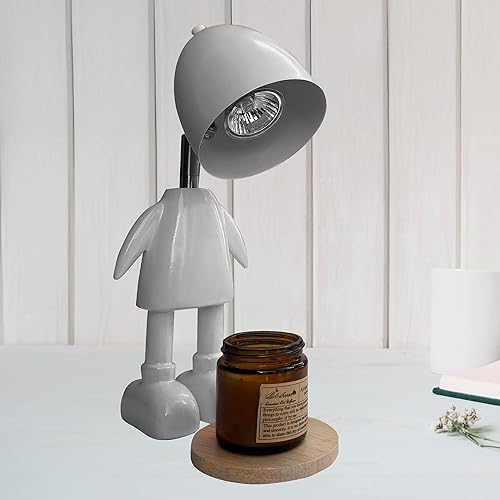 XoooX Lámpara calentadora de velas robot gris con temporizador, lámpara de escritorio de oficina y decoración de dormitorio, para adultos, niños y