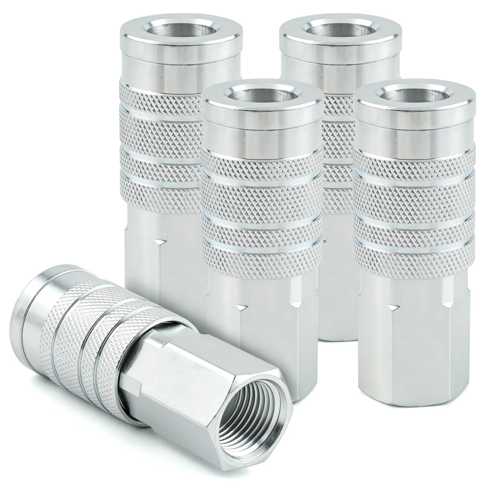 Confezione da 5 accoppiatori d'aria industriali I/M da 1/2 pollice con FNPT da 1/2 pollici, ad alto flusso in acciaio per compressore d'aria ad alto flusso, raccordi femmina NPT pneumatici per garage