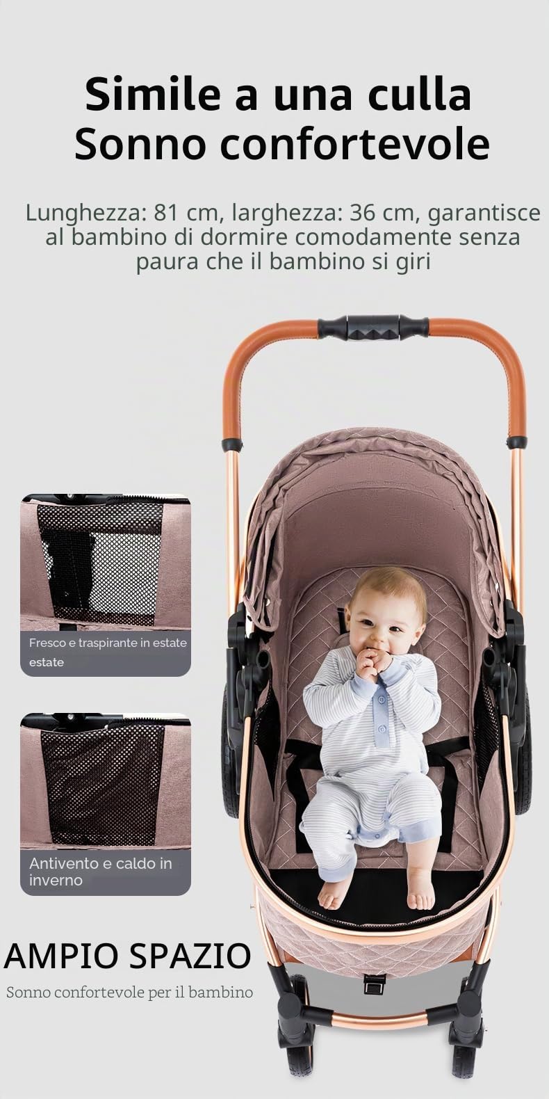 YAZOCO Passeggino Trio 3 in 1 Carrozzina Ovetto Pieghevole Set Viaggio Khaki
