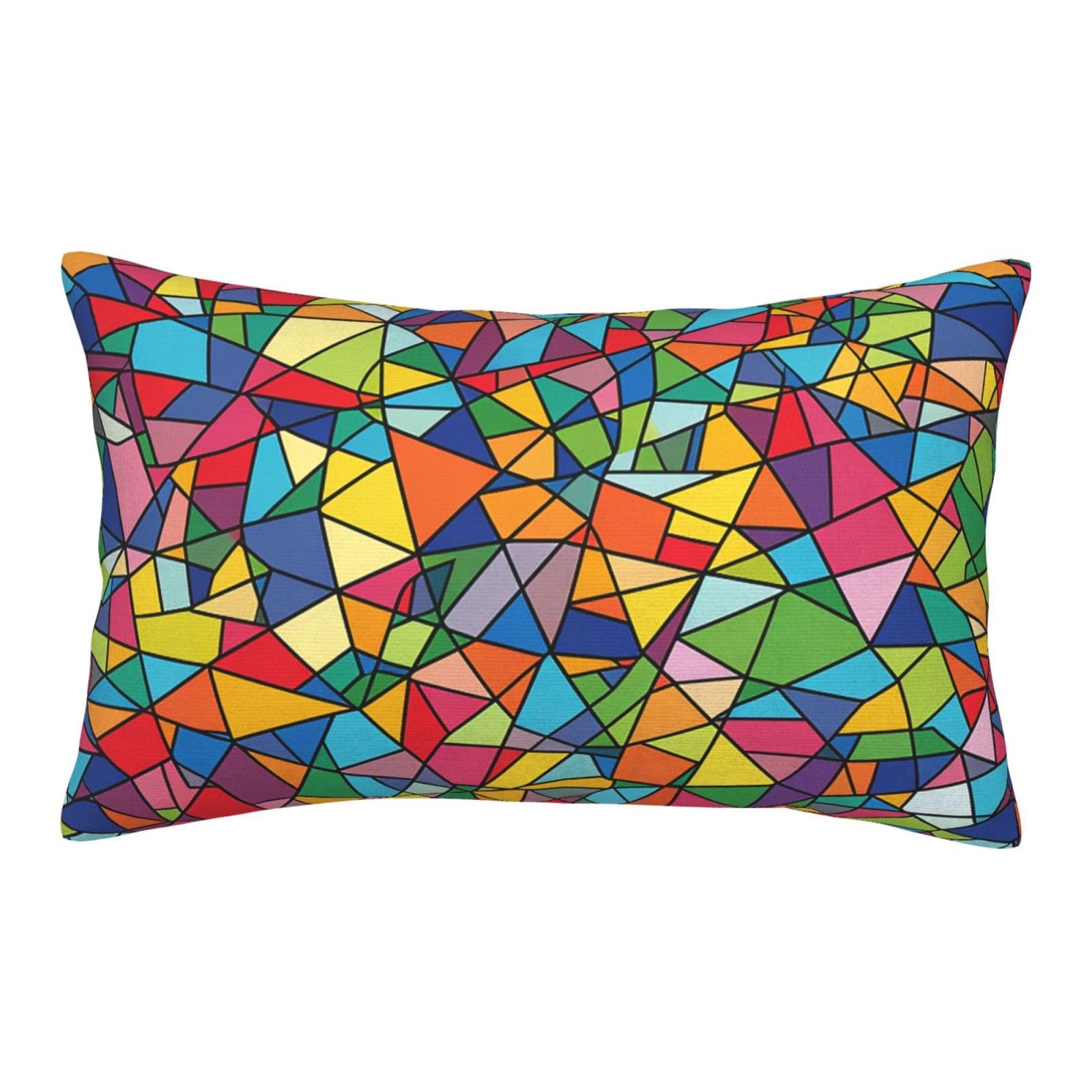 Velvet Pillowcases 14"x20" Ultra Soft Breathable Pillow Cases, Luxury Fuzzy Throw Pillow Covers with Zipper, Bright Geometric Shapes Pillow Shams All Seasons Decorative Cushion Cases for Couch