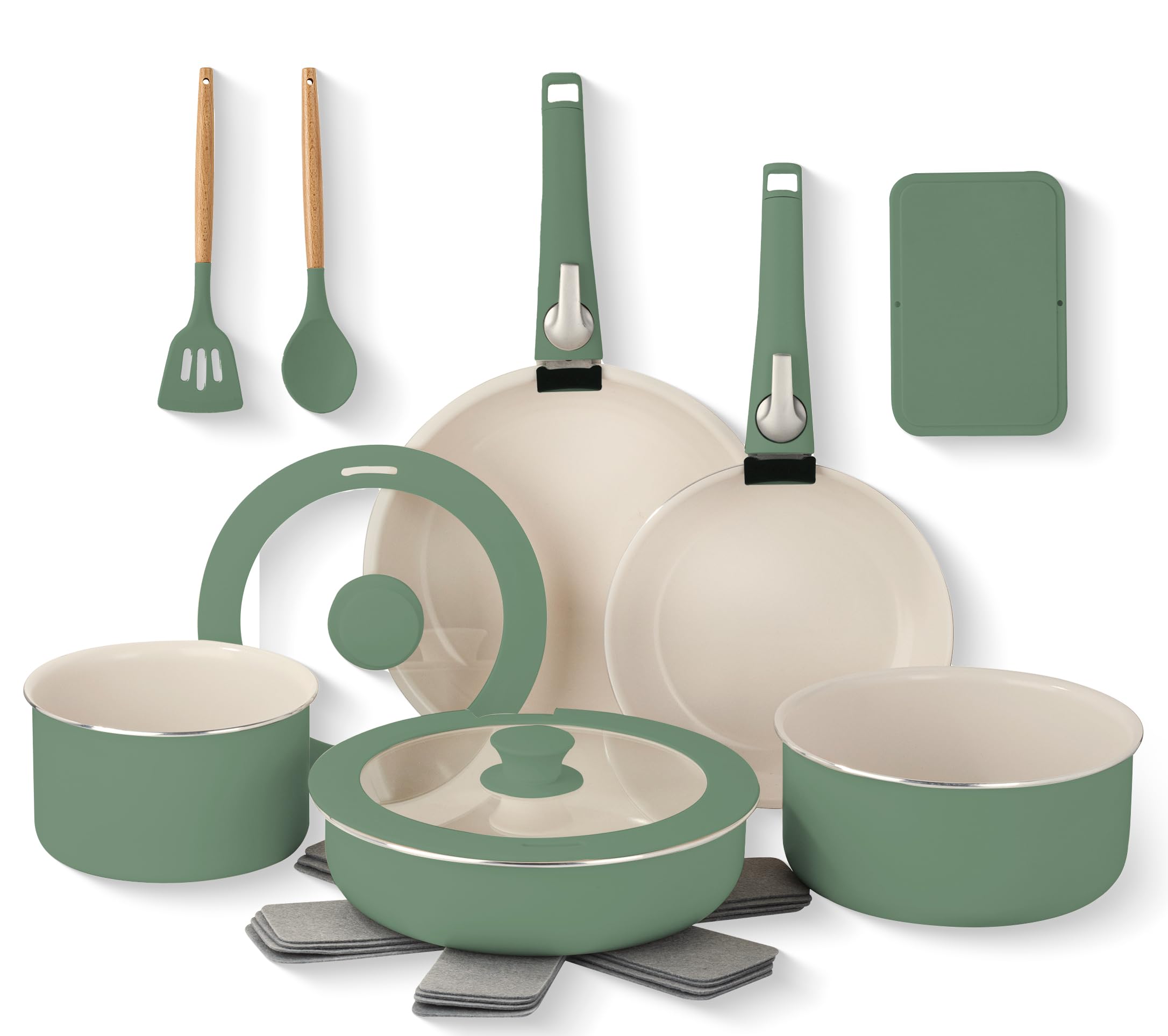 GOTHAM STEEL18 Pc Removeable Handle Pots and Pans Set Non Stick, Ceramic Cookware Set Nonstick with Cooking Utensils, Space Saving RV Camping Cookware, Non Toxic PFOA Free, Oven & Dishwasher Safe