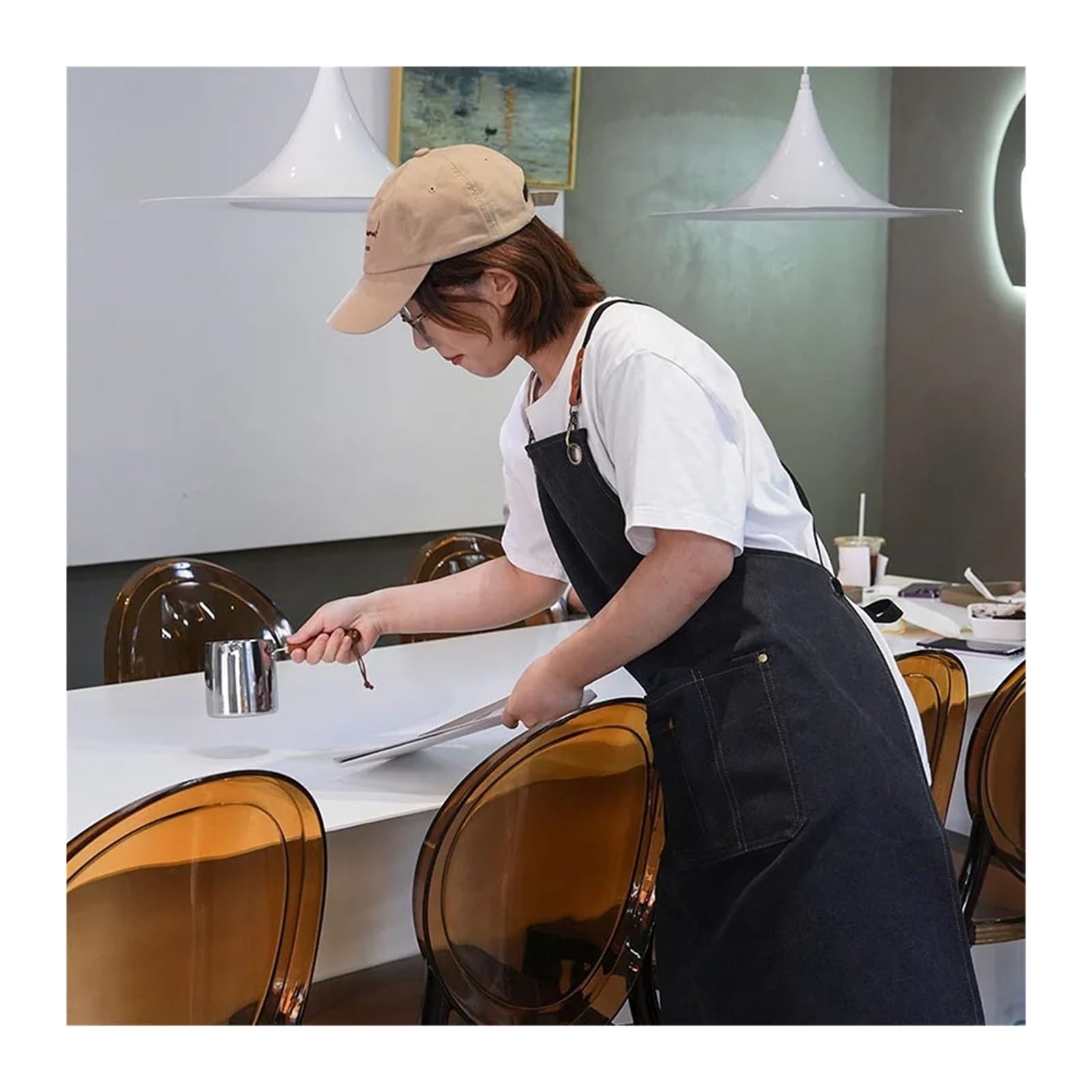 Tela Grembiuli Grembiule da lavoro in tela impermeabile ispessita for cameriere barista parrucchiere uomo donna bavaglino incrociato cucina ristorante bar