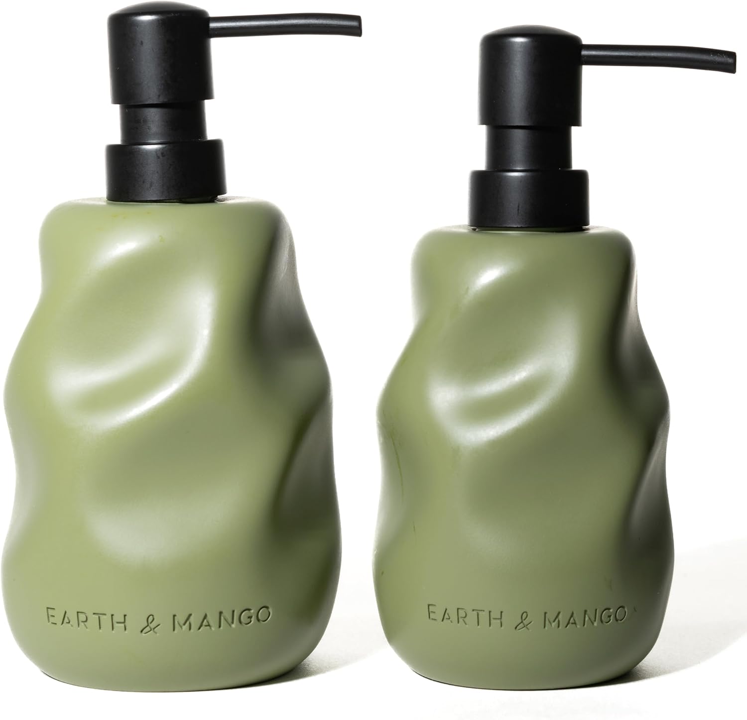 Earth & Mango Concrete Dish and Hand Soap Dispenser Set – 200ml & 150ml – (Moss Green)