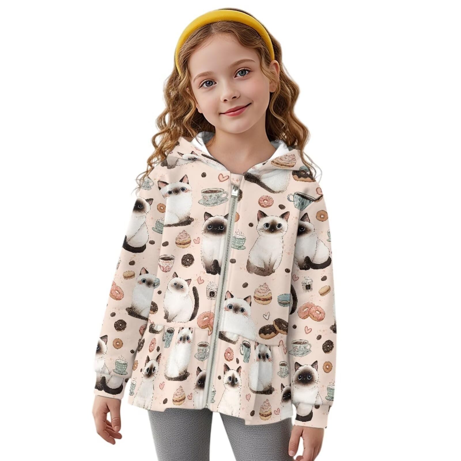 Sweat à capuche graphique zippé filles pull ample coton ado ado - 8