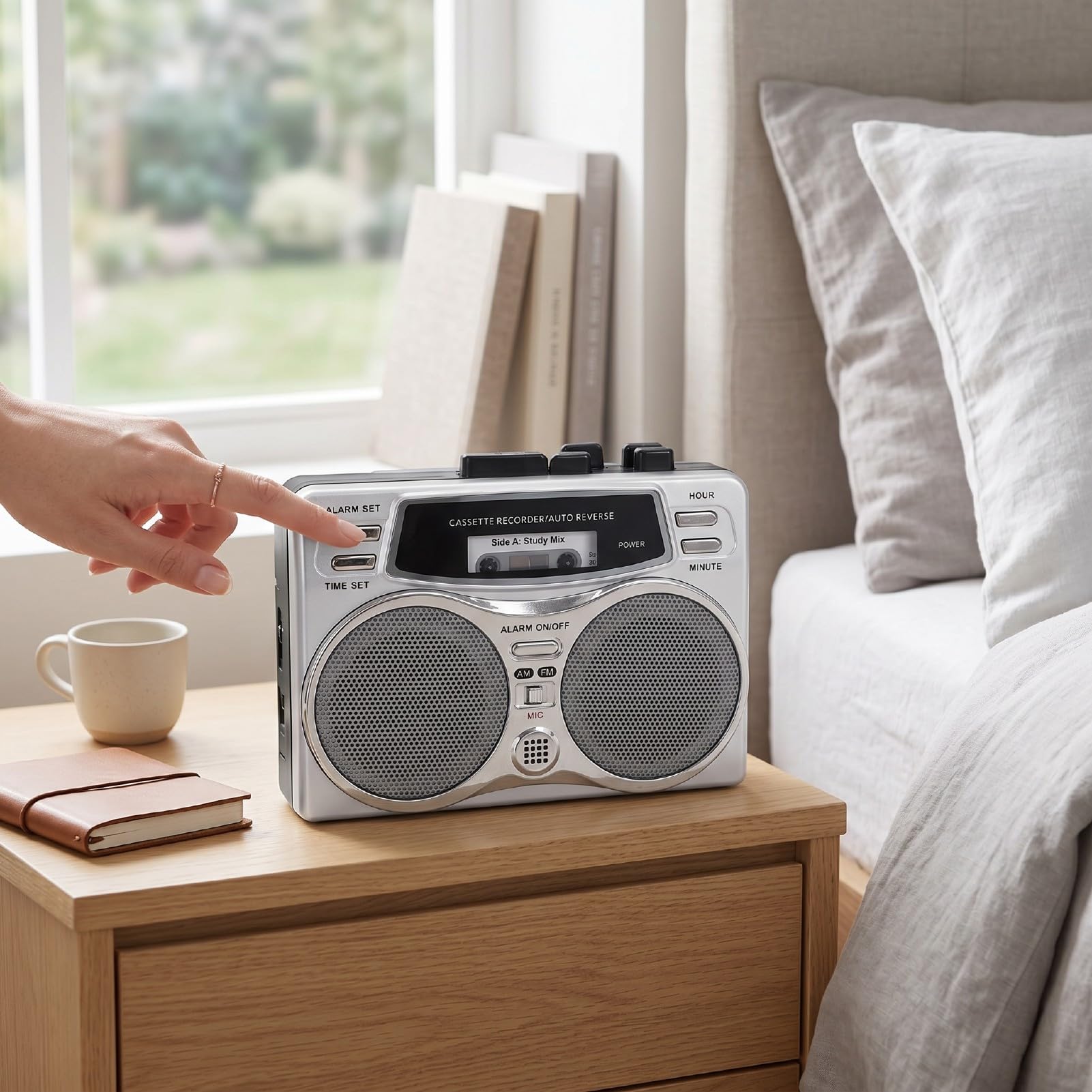 Przenośny Magnetofon Kasetowy z Radiem AM FM | Automatyczne Zatrzymanie/cofanie, Wbudowany Głośnik, Wyświetlacz LED, Zegar/alarm, Słuchawki 3,5 Mm, Przenośny Odtwarzacz