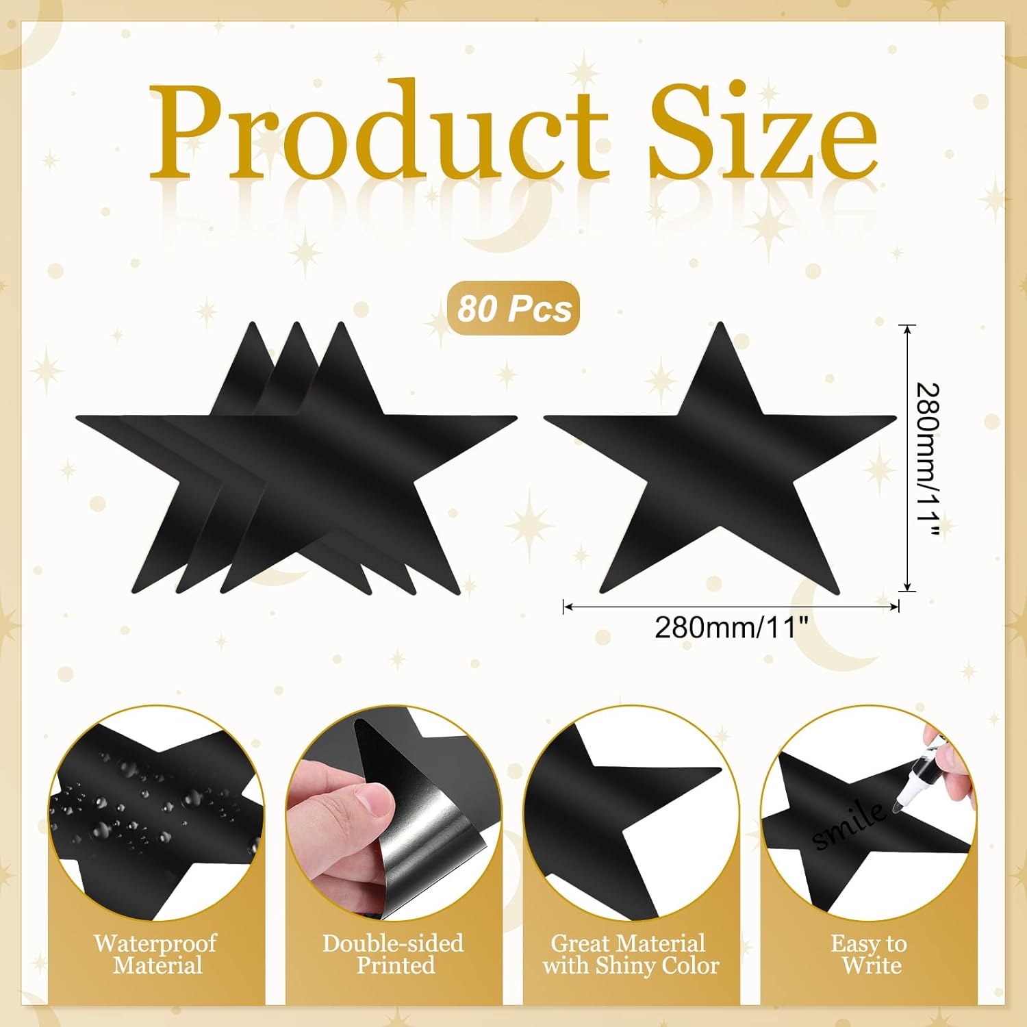 PATIKIL Large Star Cutouts, 80 Pcs 11" Double Printed Paper Star Decoration Star Cardboard Cutout Five Stars Cutout for Wedding Movie Night Party Decoration DIY Classroom, Black
