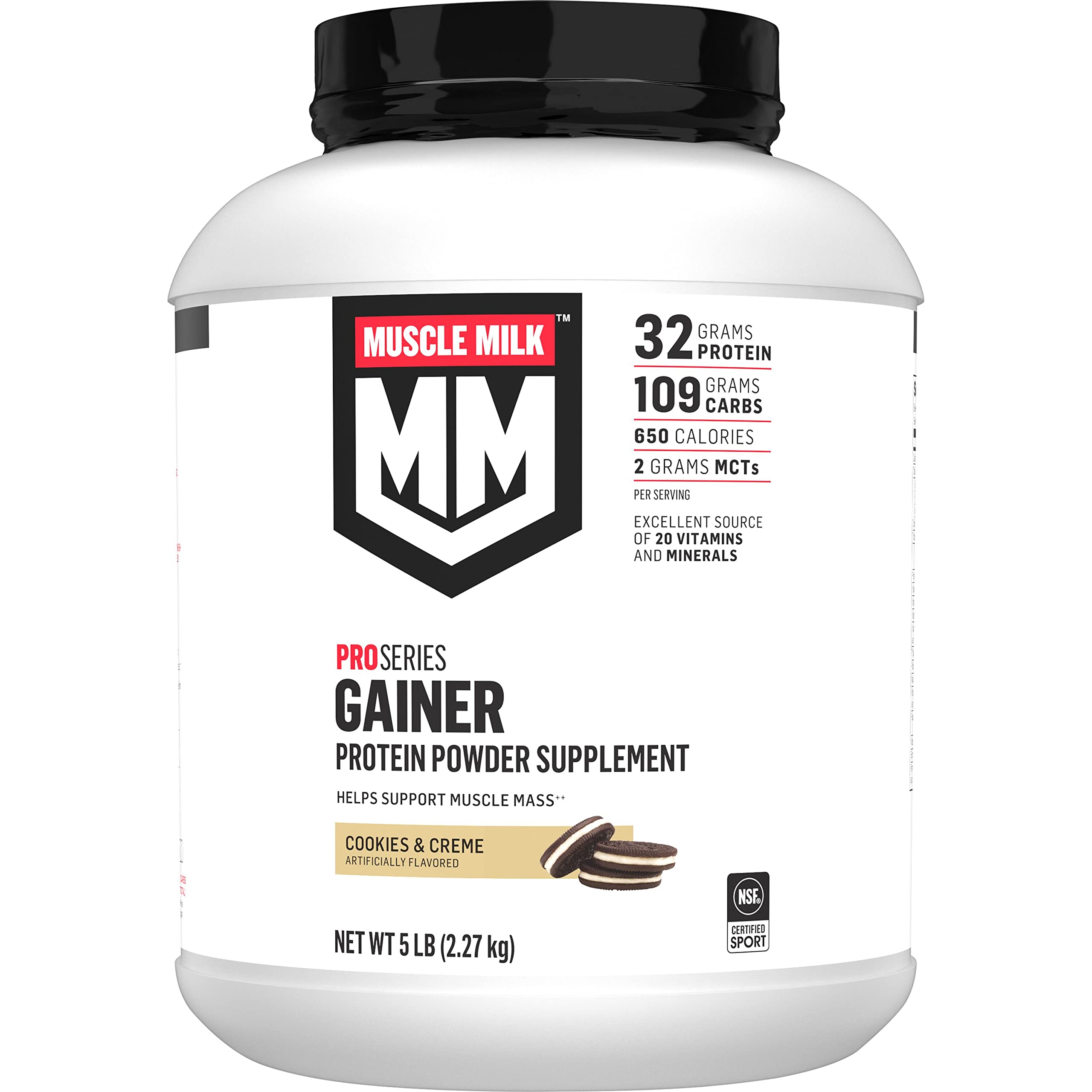 Muscle Milk Pro Series Gainer Protein Powder Supplement, Cookies 'n Crème, 5 Pound, 14 Servings, 32g