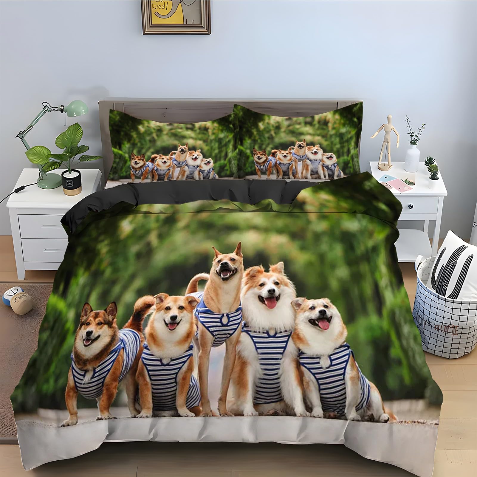 Housse de Couette 200x200 Shiba Inu - Parure de Lit 3 Pièces