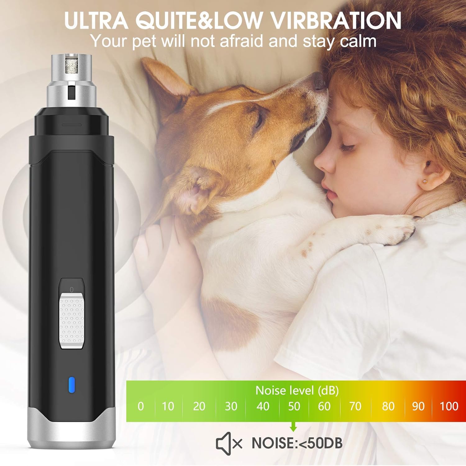 oneisall Dog Nail Grinder - 2 Speed Low Noise USB Rechargeable Professional Pet Nail Grinder Paws Grooming & Smoothing Claw Care for Small Medium Large Dogs & Cats -Black