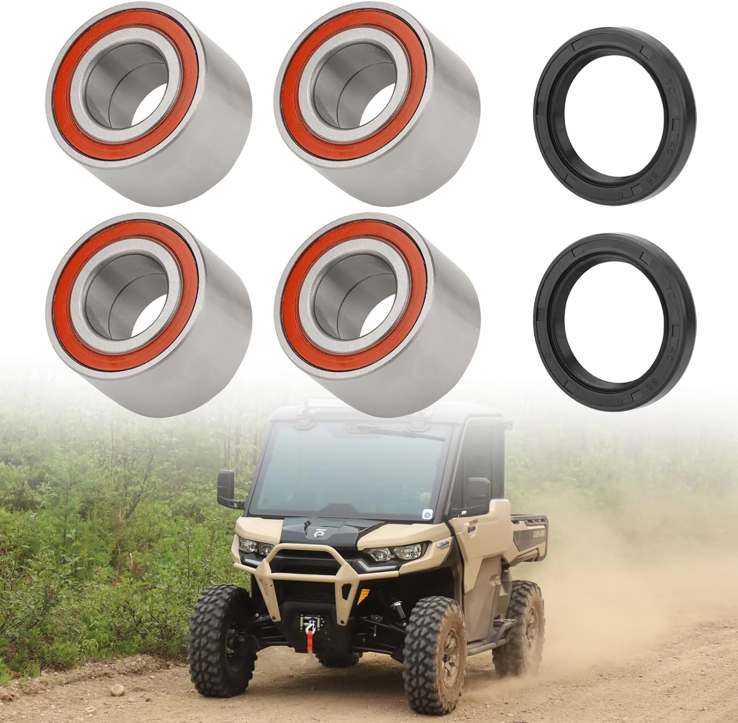 (4Pcs) Wheel Bearing Kit with Front Drive Shaft Seal, Compatible with Can-Am Defender, Commander, Maverick, Outlander, Renegade - Replaces # 293350040, 705400088, 293350118