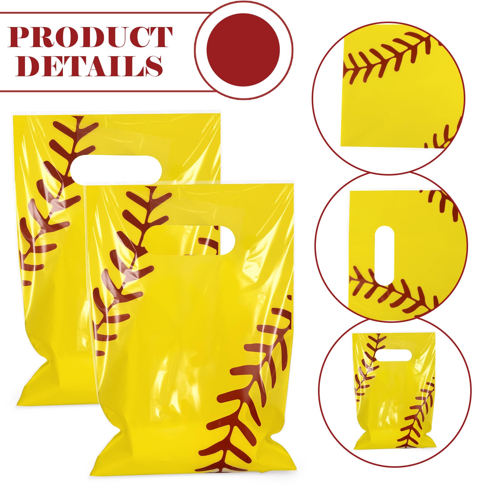 Hxezoc 50 Pieces Softball Gift Bags with Handle, Plastic Treat Candy Bag Sport Favor Bags For Kids Birthday Party Decoration Supplies (Yellow)