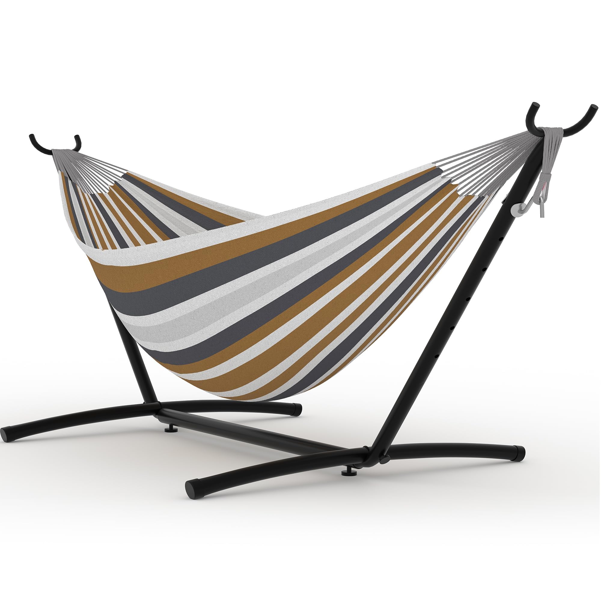 Garvee Hammock with Stand 200x150cm, 204kg Capacity Double Cotton Hammock Includes Carry Bag, Easy Assembly, Hammocks Hanging Chair for Indoor Outdoor Patio Porch Garden Backyard - Coffee
