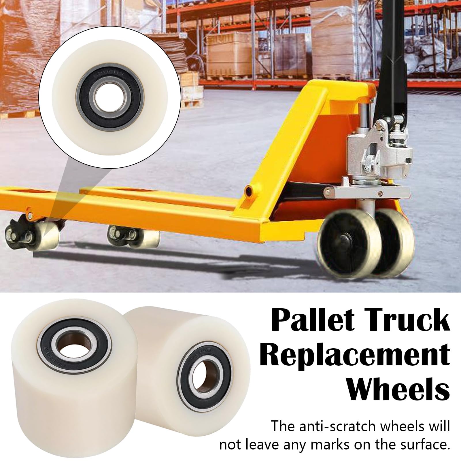 Ruote per Carretto per Pallet Nylon 80 x 70 mm, Set di 4 Asse 20 mm Ruote per Transpallet con Cuscinetti a Sfera Ruote Portata 1000 kg per Transpallet Camion Trasportatori Materiale