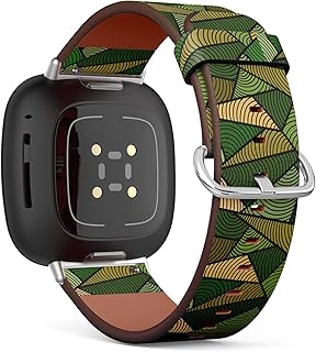 CJBROES Replacement Leather Watch Band, Compatible with Fitbit Versa 3 and Fitbit Sense of Wristband Bracelet Accessory - Green