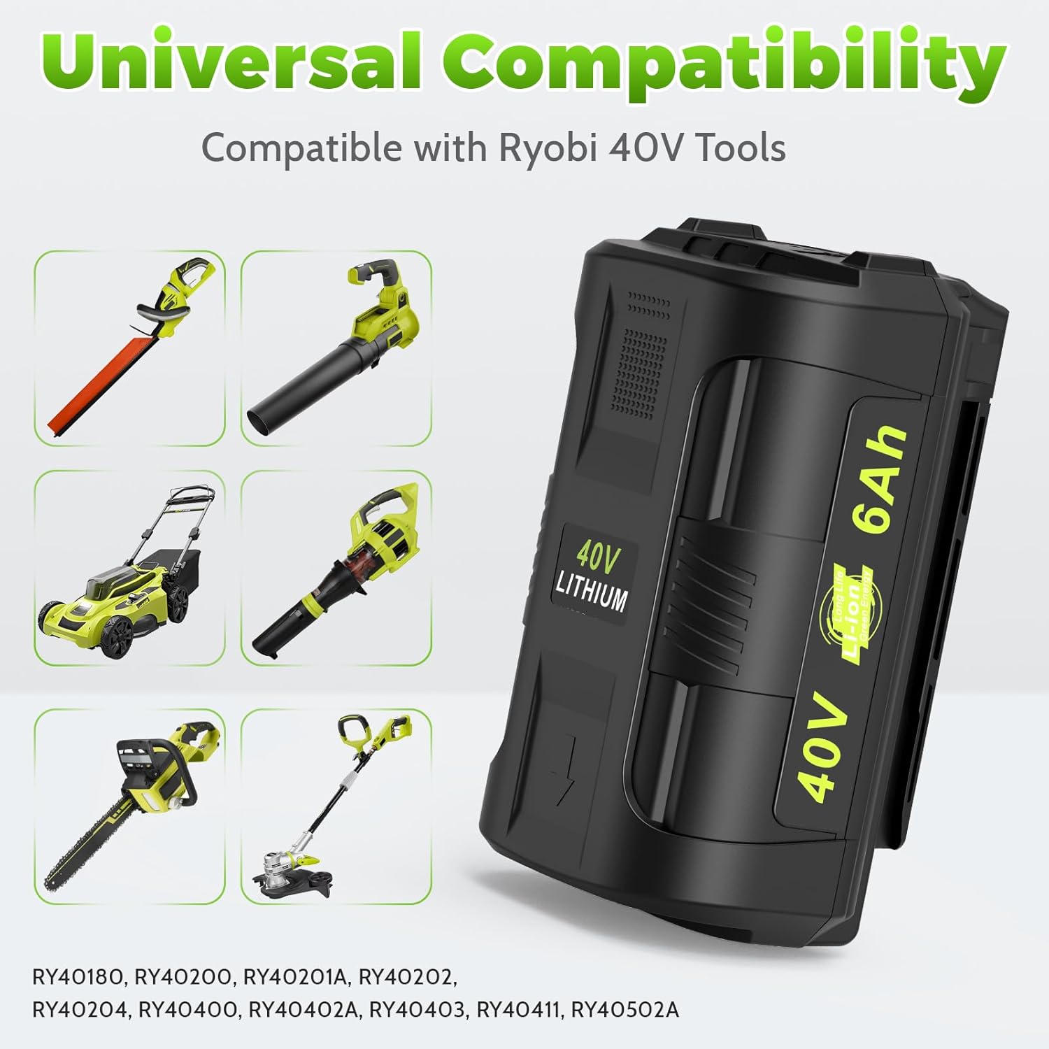 1 Pack OP4060 40V Max 6000mAh 240Wh Battery Replacement for Ryobi with Ryobi 40V OP401S Charger
