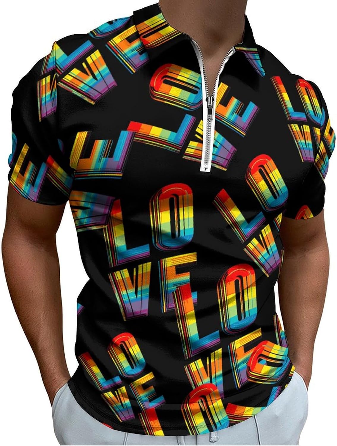 I Love Gay Porn Men's Polo Shirts Golf Short Sleeve Tops | Casual Workout,Golf T-Shirt,Zippered Tee,Collared,Print