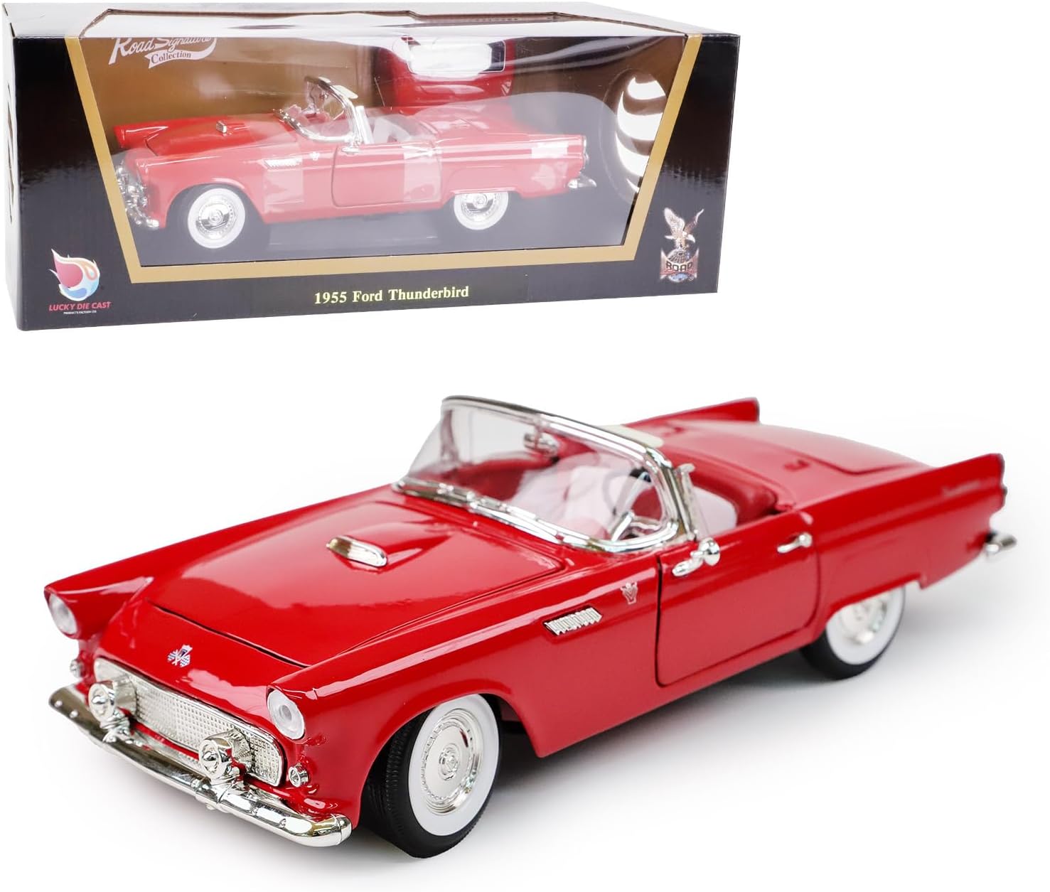 1955 Ford Thunderbird 1:18 Diecast - T-Bird Personal Luxury Car | Removable Hardtop, Opening Doors, Steering Linkage | Premium Gift Box 14+,Red