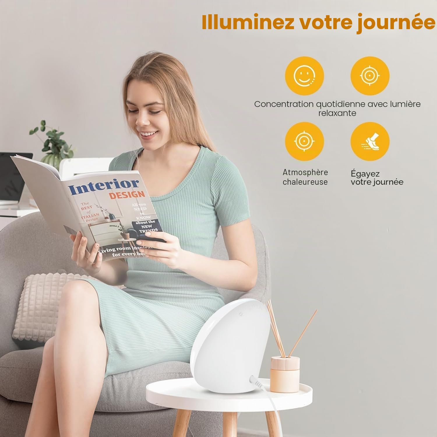 LASTAR Lampe de luminothérapie, lampe de luminothérapie 10 000 lux avec 4 températures de couleur et 5 niveaux de luminosité et minuterie 1H, lampe de jour à contrôle tactile avec fonction mémoire