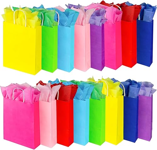 BLEWINDZ 24 bolsas de regalo pequeñas con pañuelos, bolsas de regalo de fiesta para niños, bolsas de regalo arcoíris para cumpleaños, baby showers,