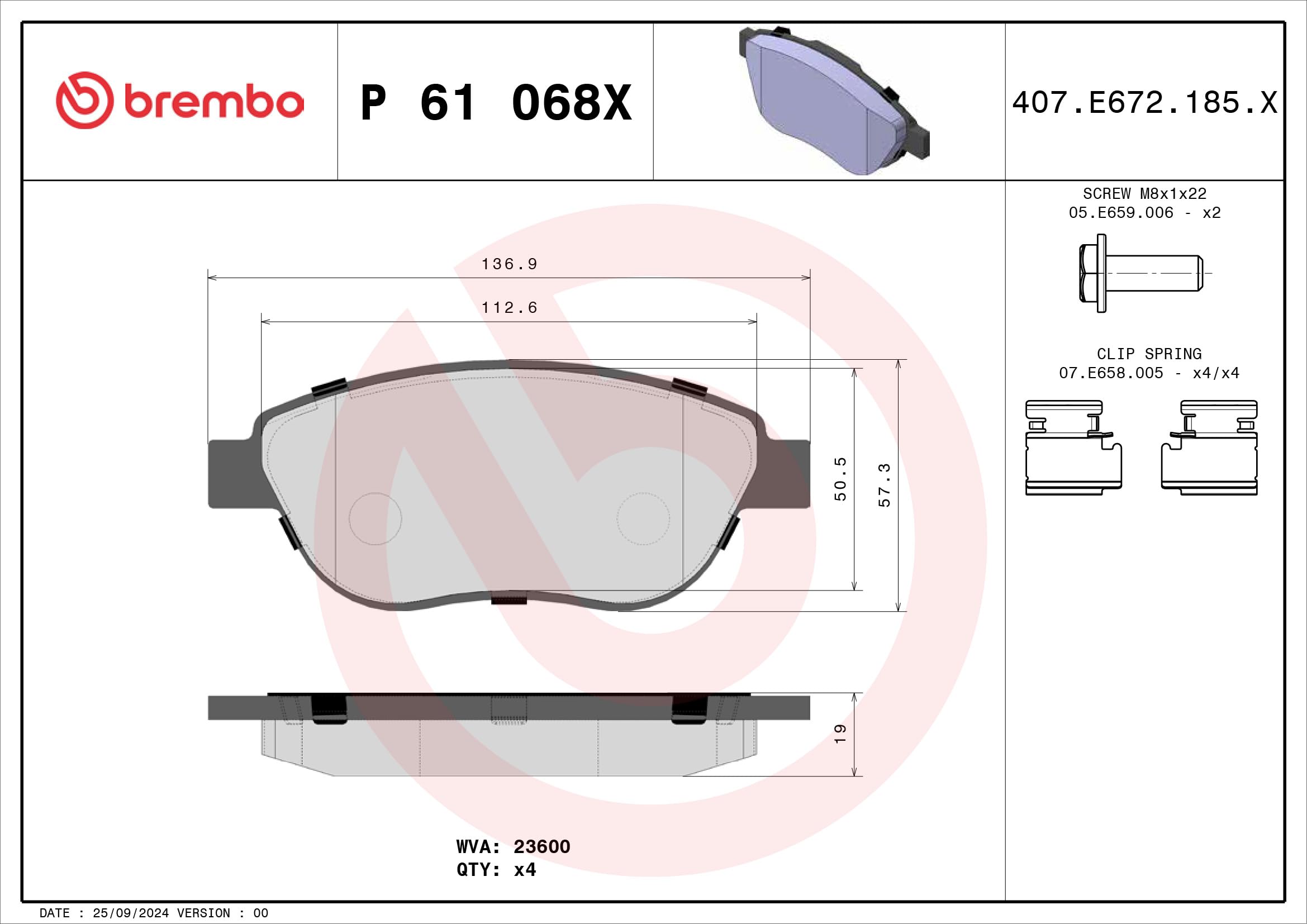 Brembo P 61 068X - Pastilla de freno