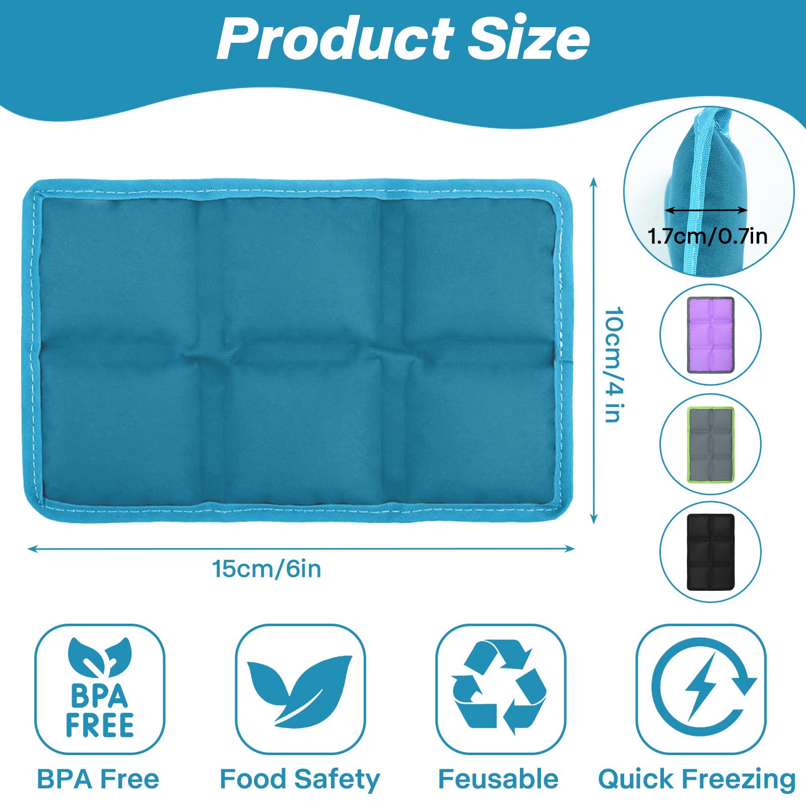 Ghiaccioli Morbidi Riutilizzabili per Borsa Frigo – Set da 4, 10 x 15 cm, Mini Ghiaccioli Refrigeranti per Lunch Box, Borse Termiche, Picnic, Campeggio ed Escursionismo