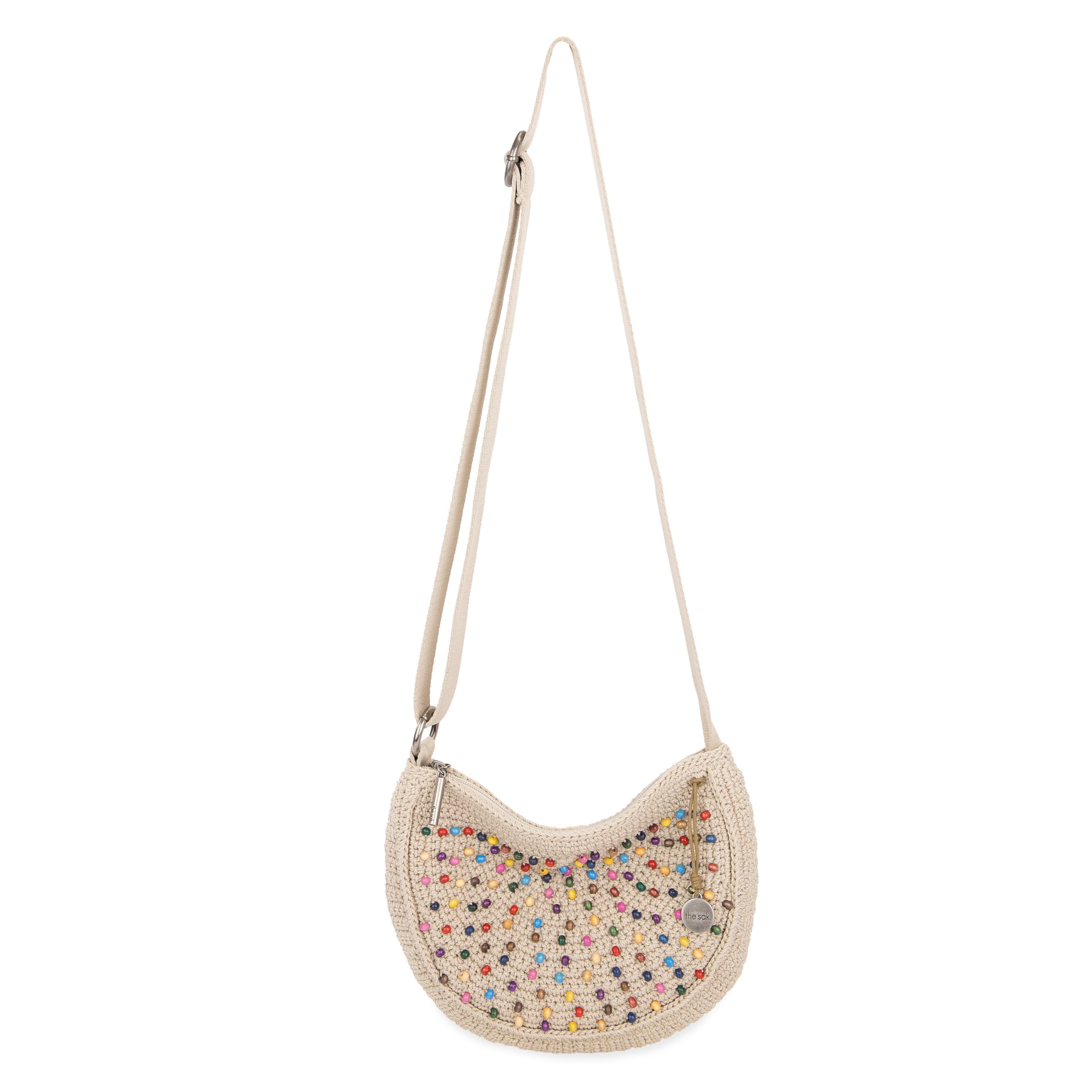 The Sak Ryder Small Crossbody in Crochet, Adjustable Crossbody Strap, Ecru Multi Beads